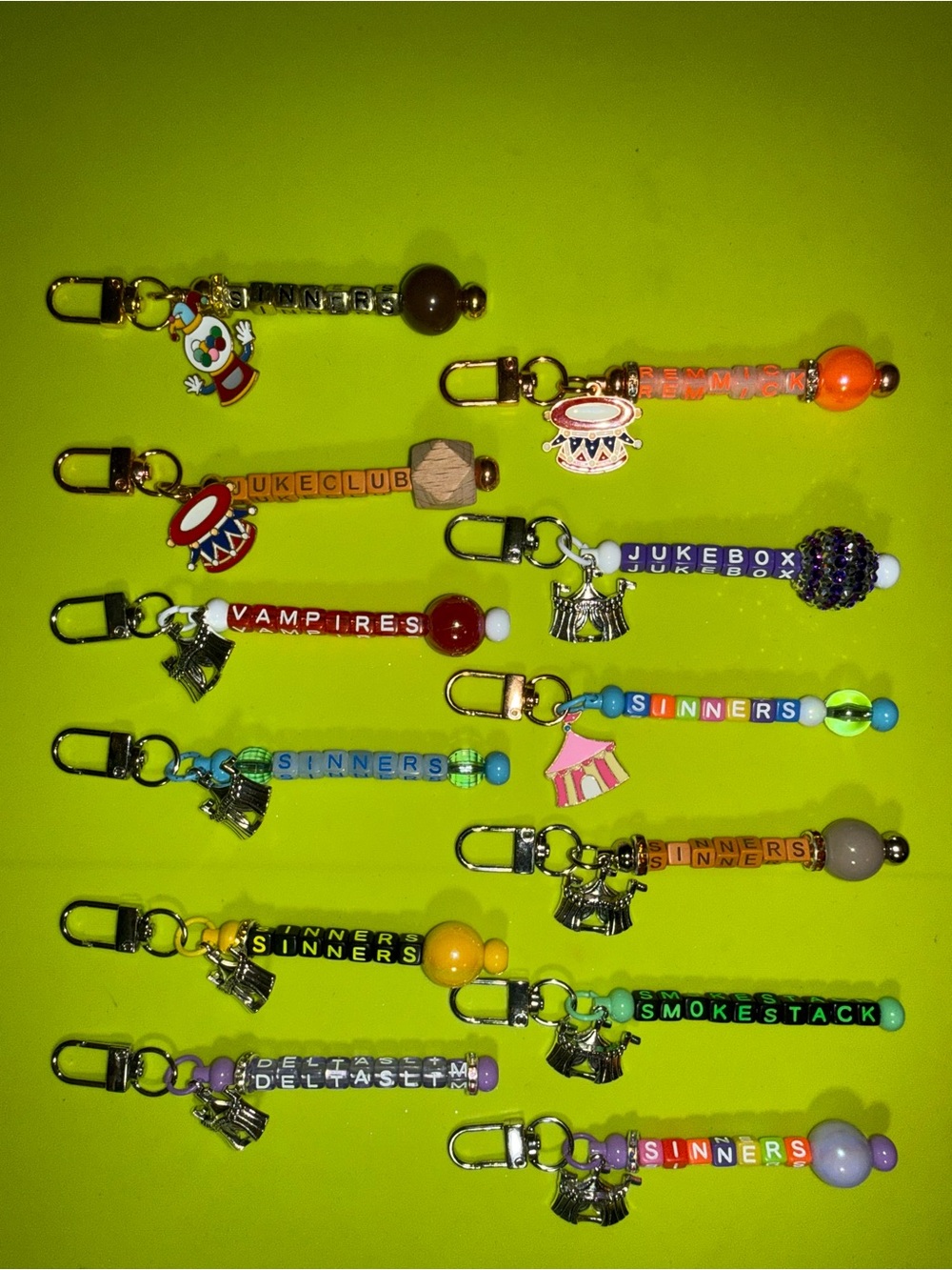 Sinners HHN focused bag charms 4”Assorted Beaded Character Keychains Multicolor